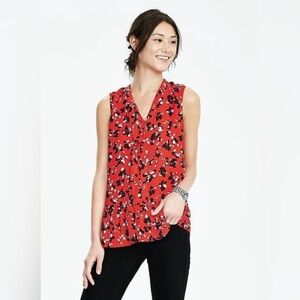 BANANA REPUBLIC Red Tie Neck Sleeveless Blouse